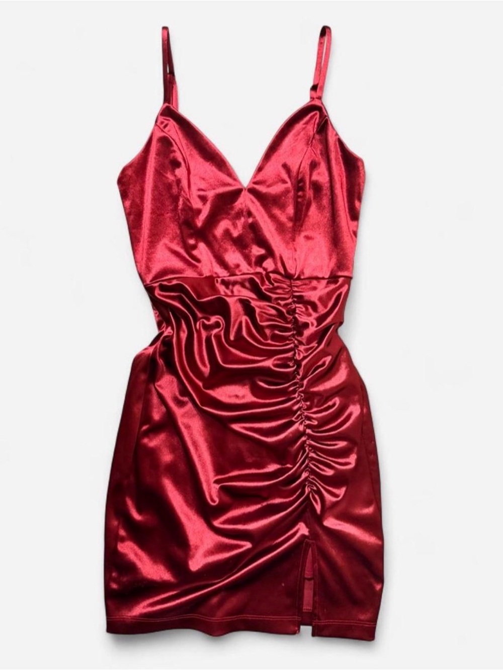 Honey and Rosie Red Satin Ruched Mini Dress